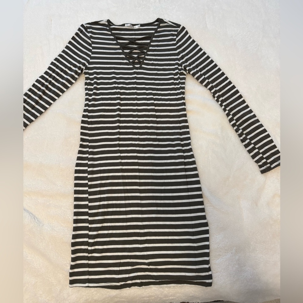 Striped Black and White Long Sleeve Dress